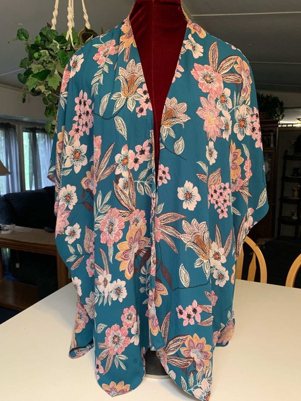 Maurices Teal Floral Print Cardigan/Kimono